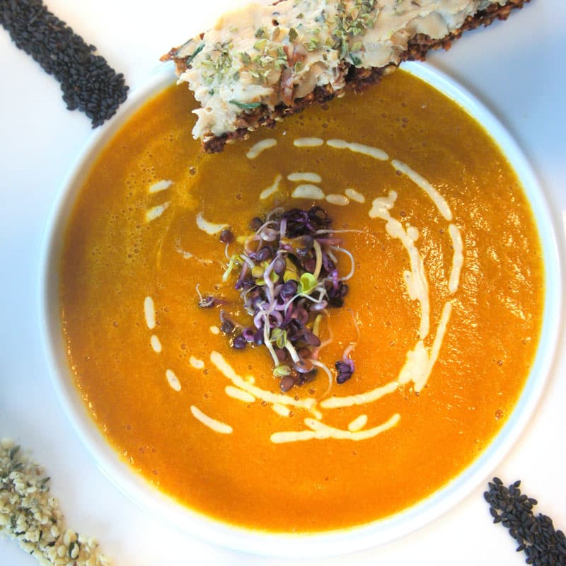 squash soup with nut and seed crackers, gluten free customized meal plan