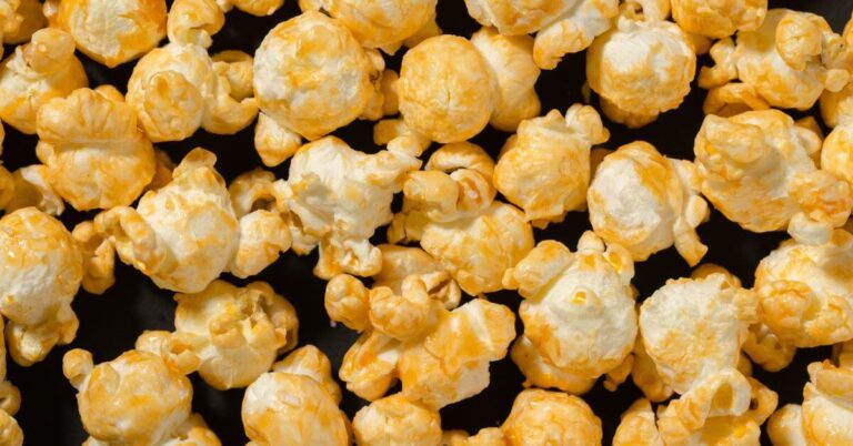 Carmel-coated popcorn pieces