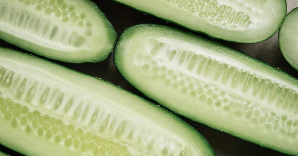 Halved cucumbers in a row, food sensitivity headache