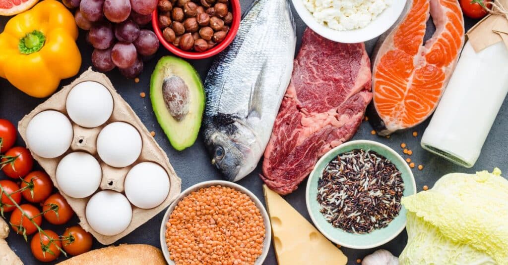 Fresh whole food ingredients laying on a table
